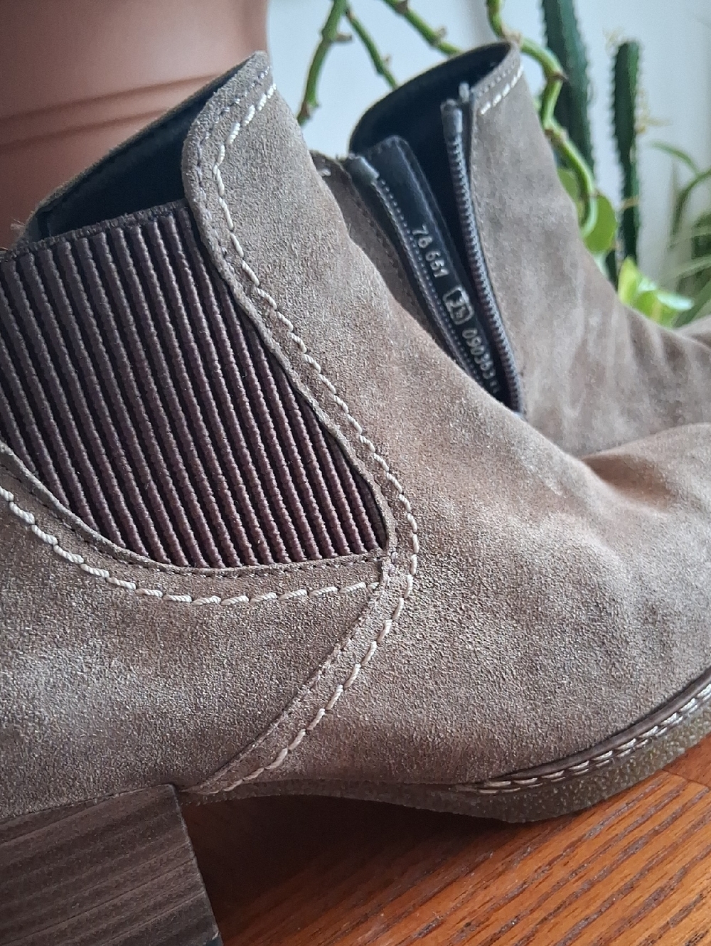 Gabor Lilia Chelsea Taupe Suede Ankle Booties with Low Stacked Heel - Picture 6 of 7